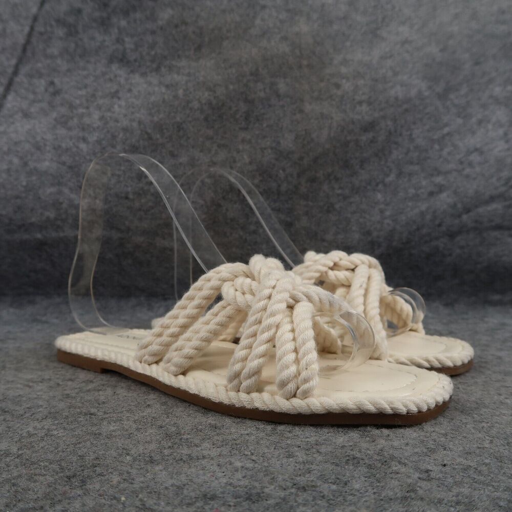 Abound Shoes Womens 5 Sandal Slides Flat Casual Rope Knot Straps White Slip On